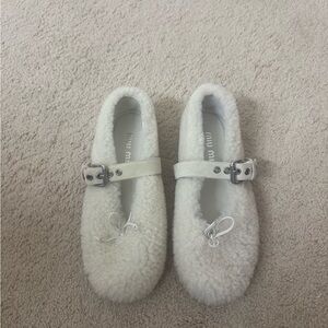 Miu Miu Cream Shearling Slippers